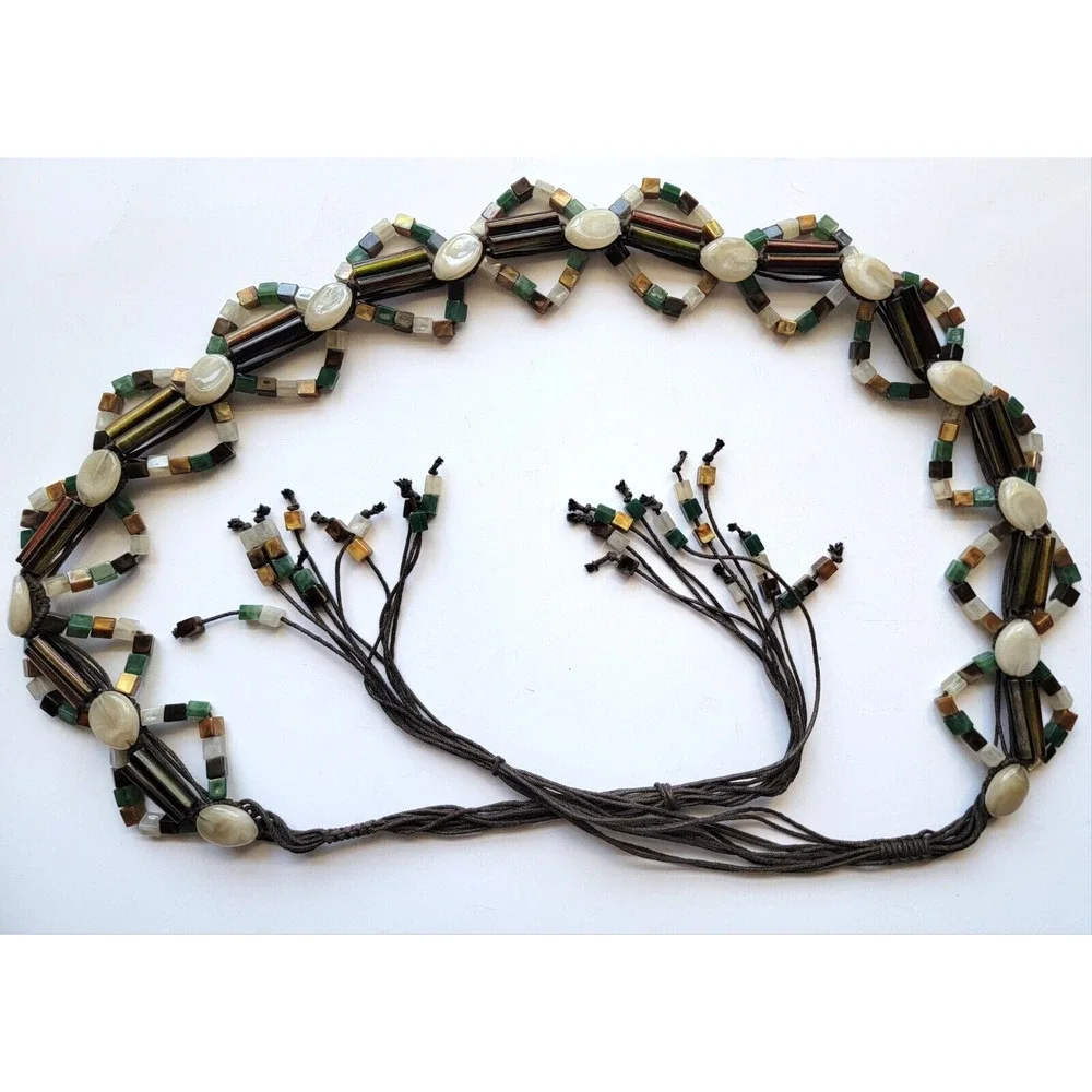 Vintage Boho Beaded Belt Multi Strand Coastal Cowgirl Festival L XL